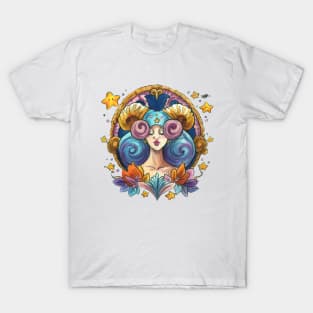 Zodiac Sign Aries Art Deco Watercolour T-Shirt